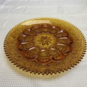 Vintage Indiana Glass 12" Tiara Amber Sandwich Glass Deviled Egg Platter Box